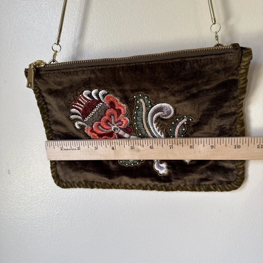 Steve Madden Purse Olive Green Gold Chain Strap Velvet Y2K Hippie Embroidered